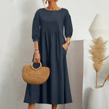 Cotton Midi Dress  Casual A-Line Silhouette With Pockets - Product detail 13