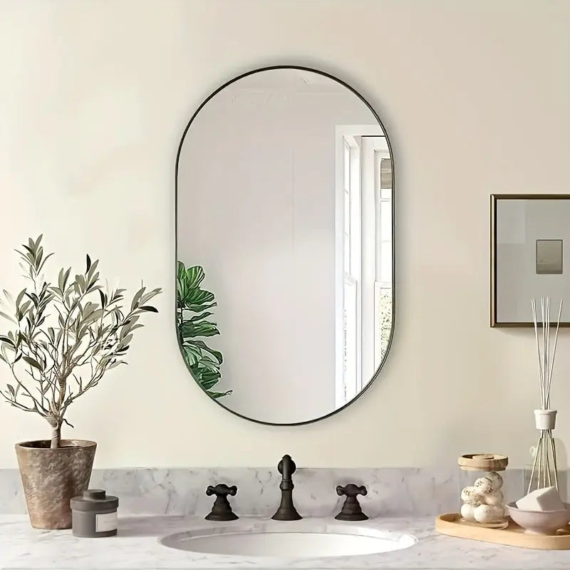 Modern Oval Wall Mirror  Black Frame Design - Detailed view