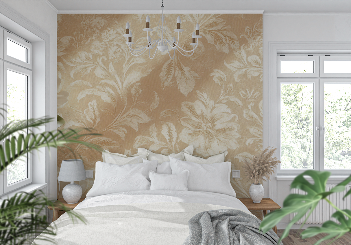 Floral Mural Wallpaper | Elegant Beige and White Design