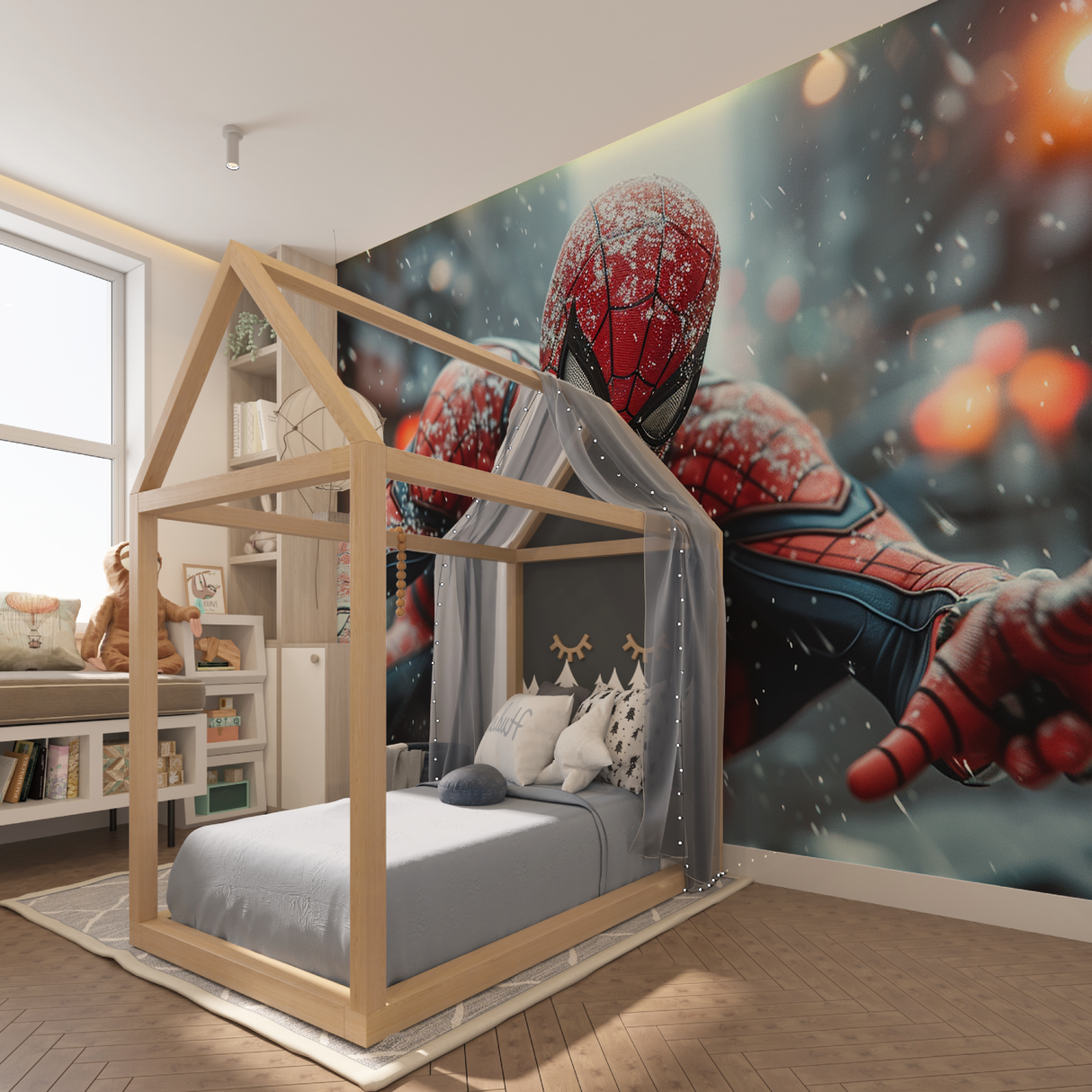 Superhero Mural Wallpaper | Snowy Spider-Man Adventure