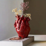 Anatomical Heart Vase  Red Ceramic Flower Holder - Detailed view