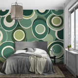 Geometric Mural Wallpaper | Retro Green Circles Pattern