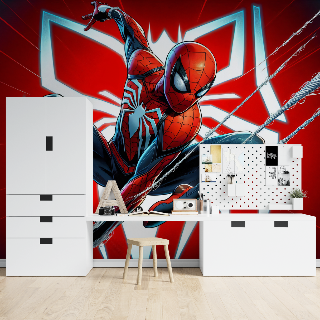 Superhero Mural Wallpaper | Dynamic Spider Design in Red