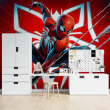 Superhero Mural Wallpaper | Dynamic Spider Design in Red