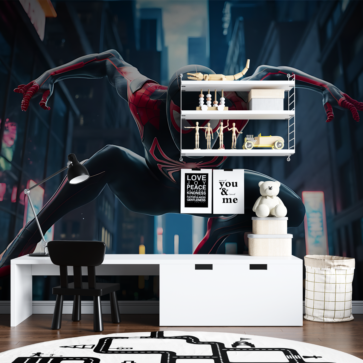 Superhero Mural Wallpaper | Black and Red Spider Design