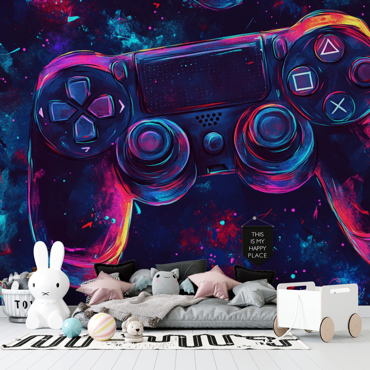 Gaming Mural Wallpaper | Neon Controller Art Design