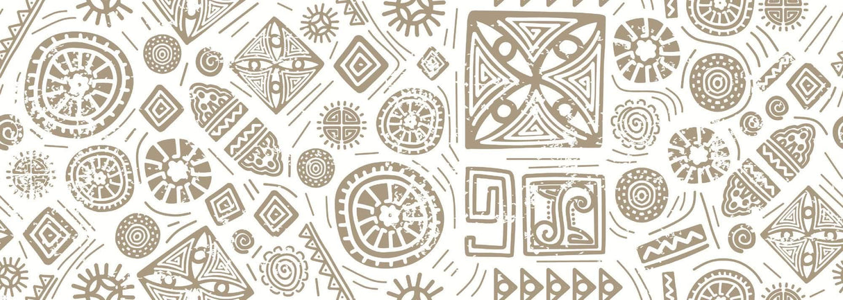 Geometric Mural Wallpaper | Tribal Beige and White Pattern