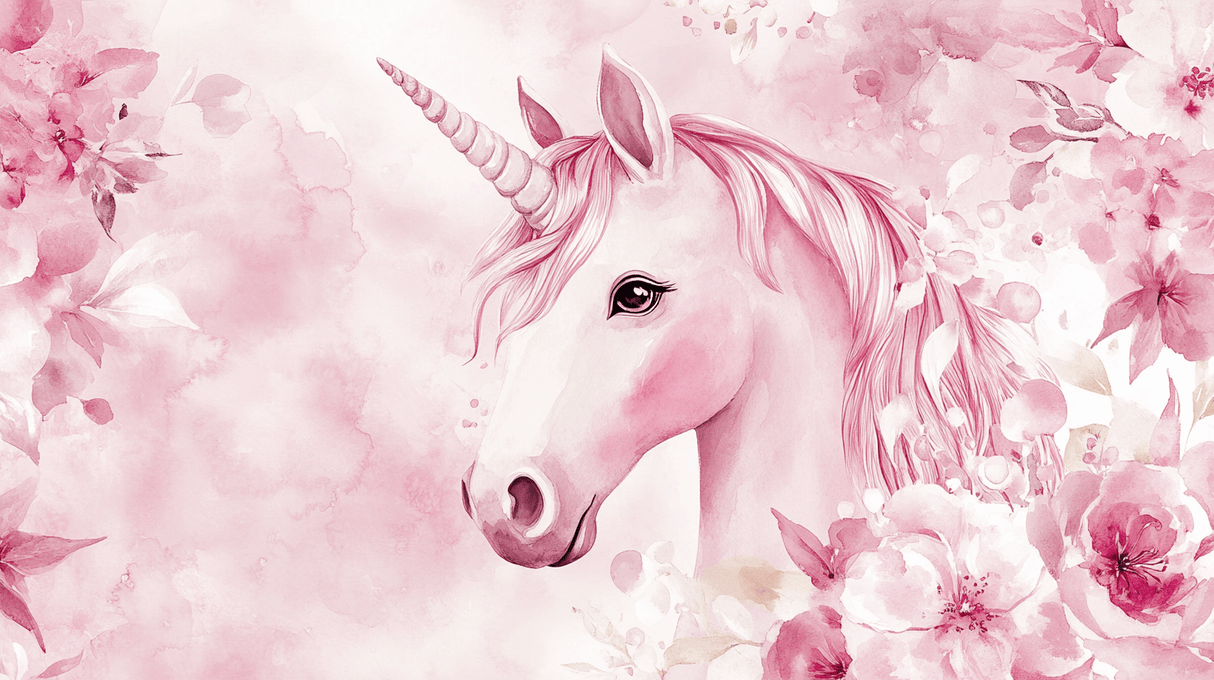 Unicorn Mural Wallpaper | Watercolor Pink Fantasy Design