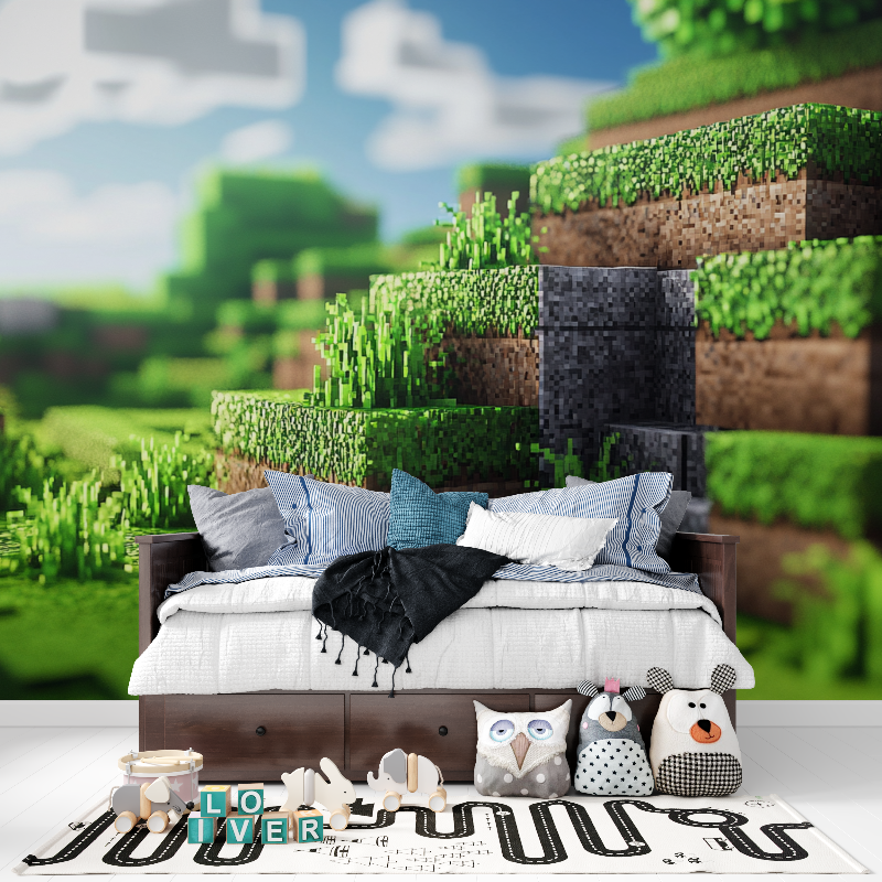 Gaming Mural Wallpaper | Pixelated Landscape Design