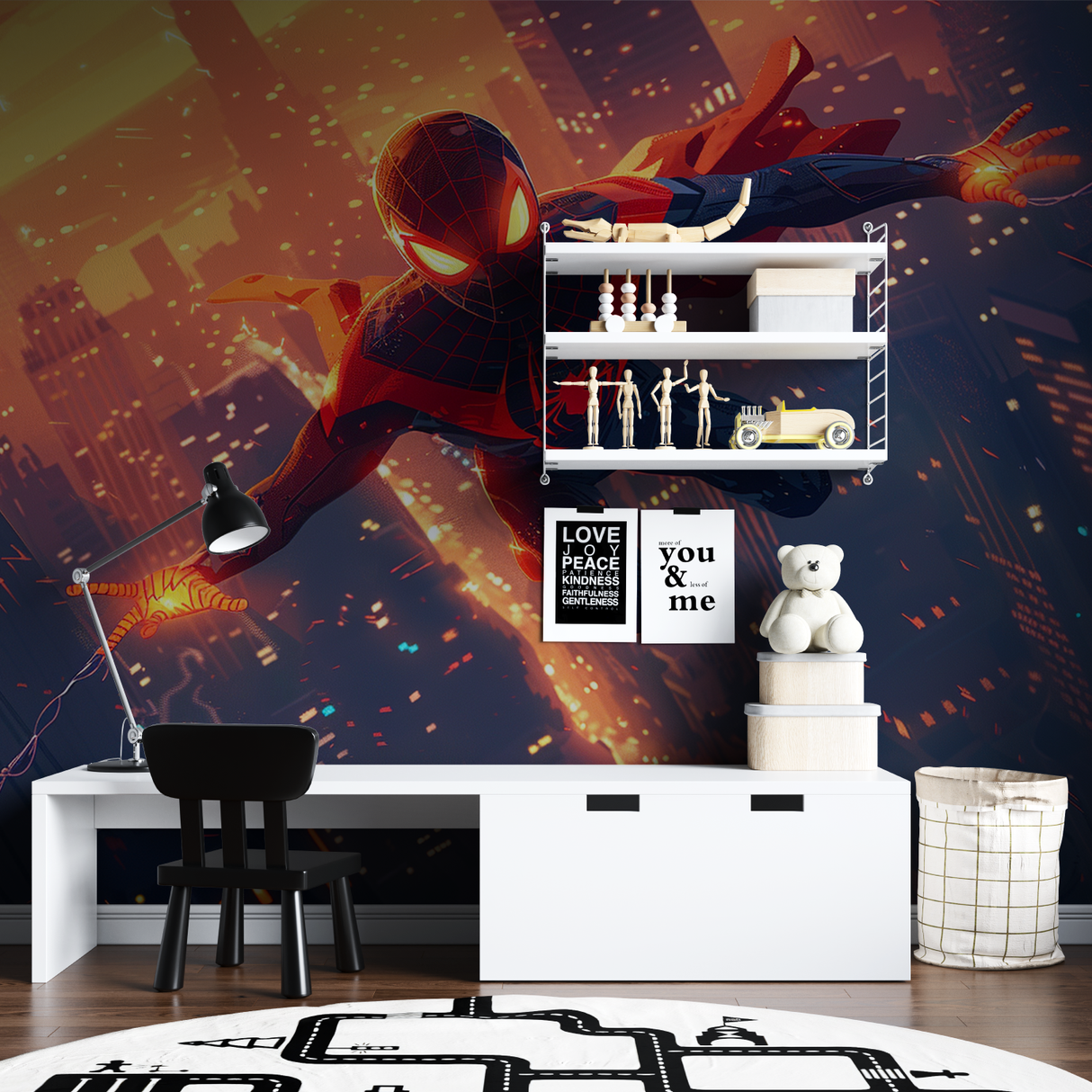 Spiderman Mural Wallpaper | Dynamic Superhero Action Scene