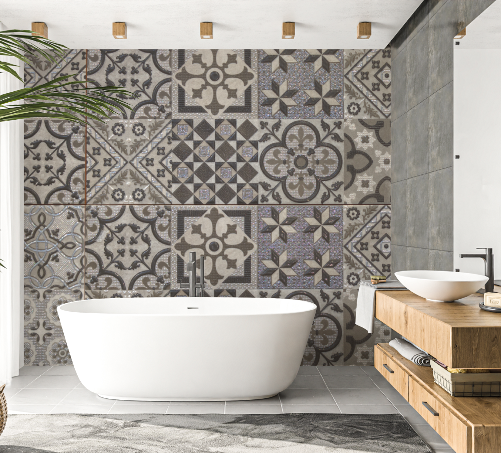 Moroccan Tile Mural Wallpaper | Vintage Grey Geometric Pattern