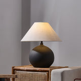 Ceramic Table Lamp  Matte Black Base with Linen Shade - Detailed view