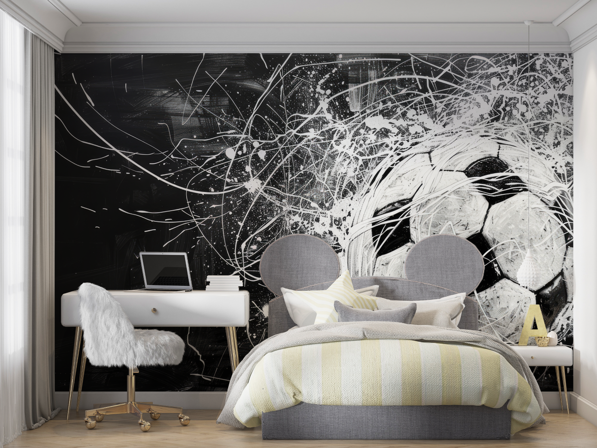 Football Mural Wallpaper | Black and White Dynamic Design