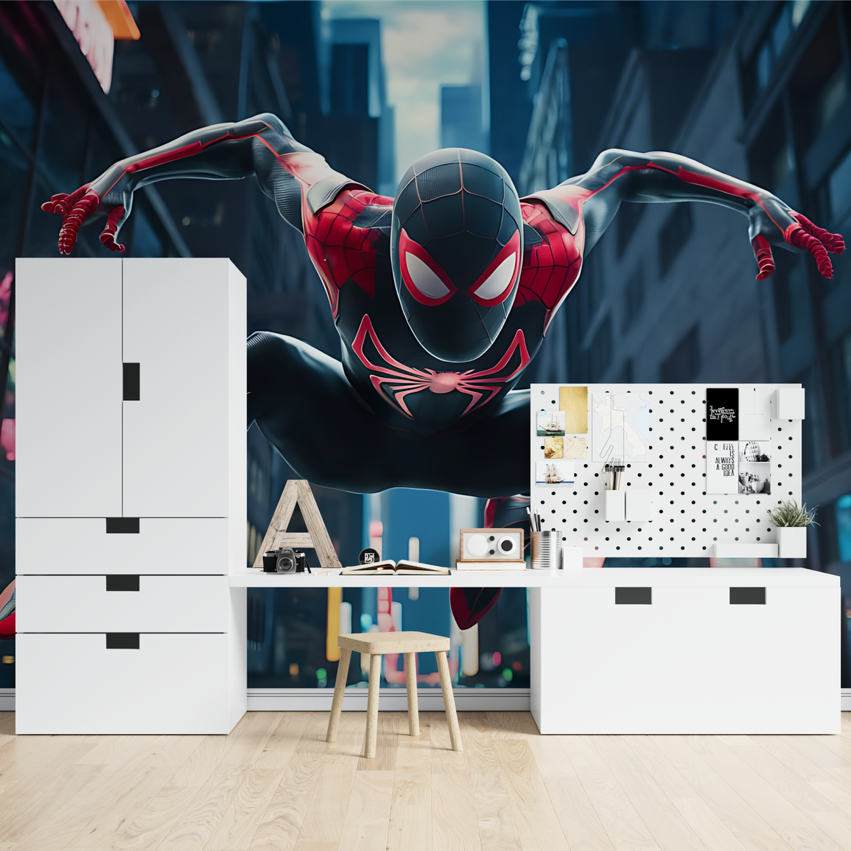 Superhero Mural Wallpaper | Black and Red Spider Design