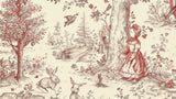 Vintage Mural Wallpaper | Red and Beige Toile de Jouy Forest Scene