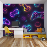 Gaming Mural Wallpaper | Neon Controllers Design