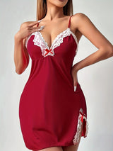 Lace Trim Bodycon Dress  Elegant V-Neck Design With Side Slit - Product detail 8