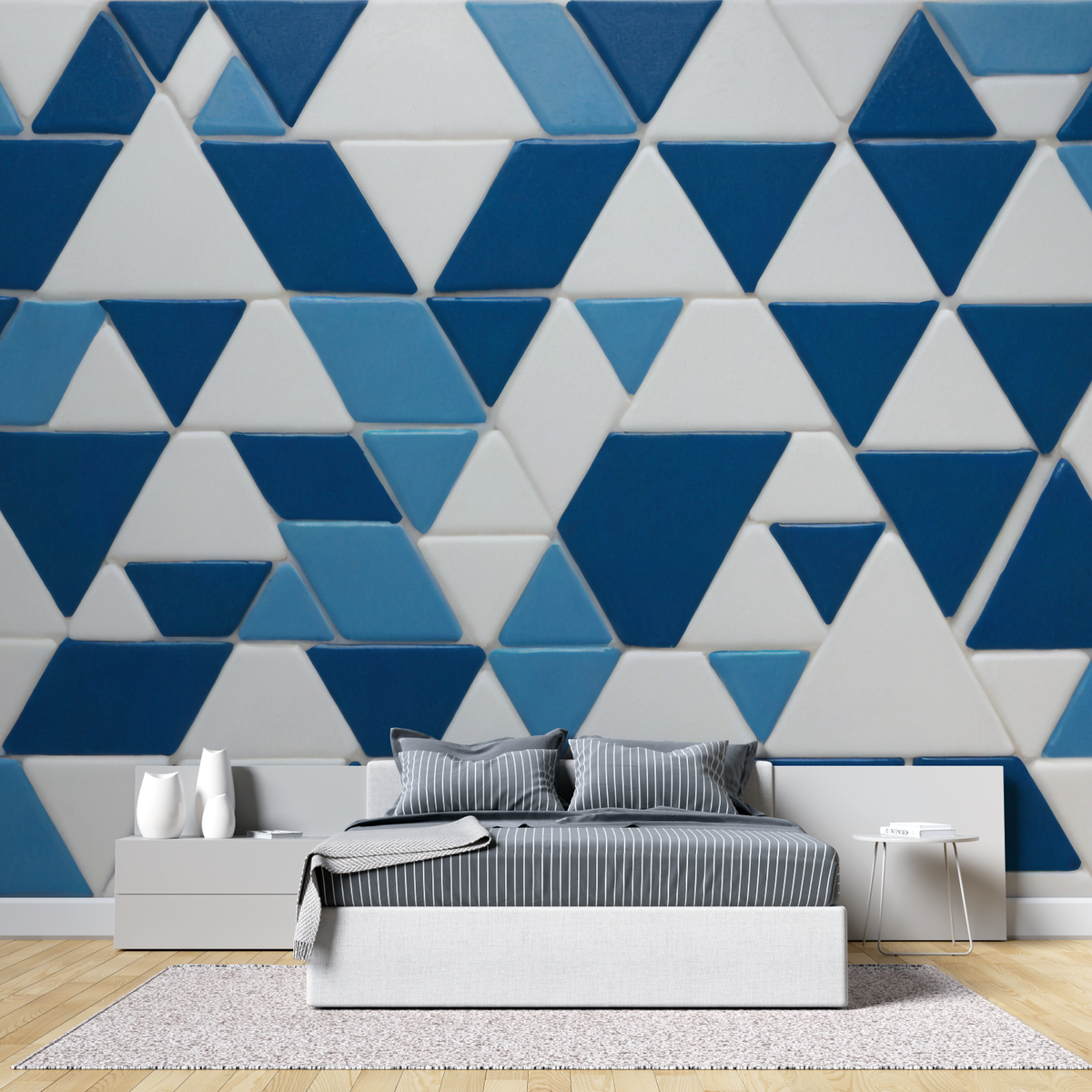 Geometric Mural Wallpaper | Modern Blue Triangle Pattern