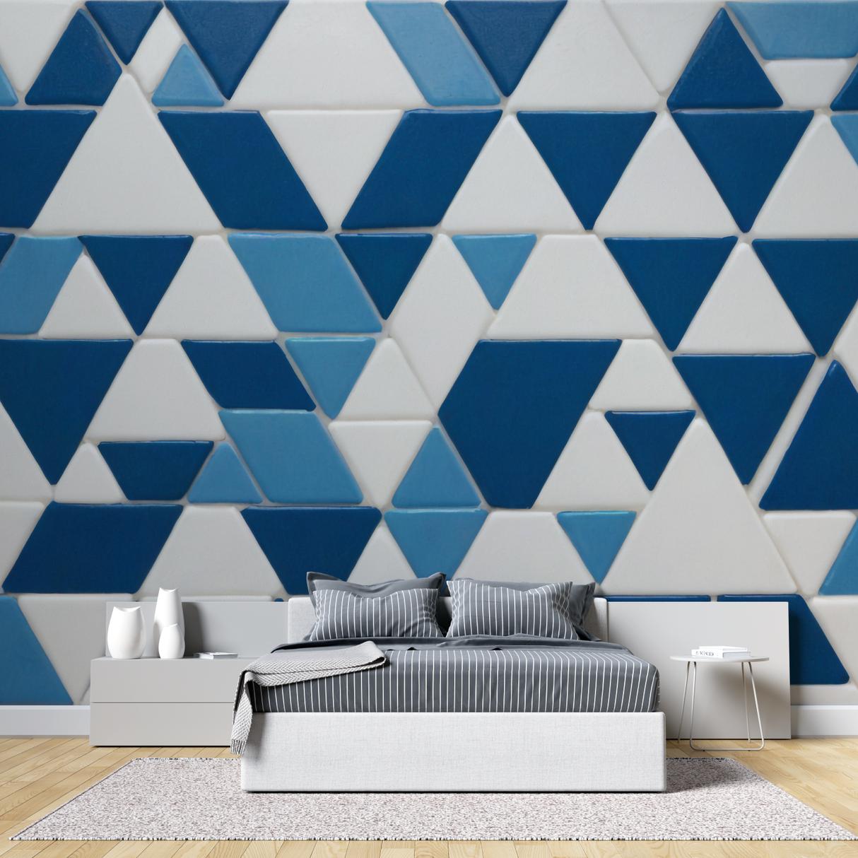 Geometric Mural Wallpaper | Modern Blue Triangle Pattern