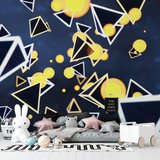 Geometric Mural Wallpaper | Modern Yellow and Navy Design