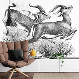 Wildlife Mural Wallpaper | Vintage Black and White Gazelle Sketch