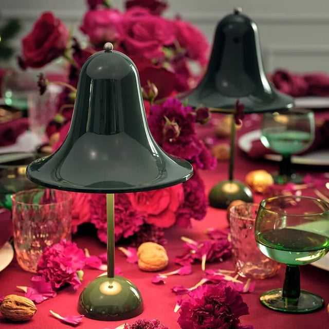 Modern Bell Table Lamp  Metallic Dark Green Shade - Product showcase
