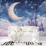 Castle Mural Wallpaper | Enchanted Night with Moon and Stars