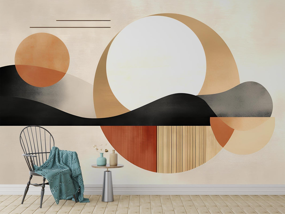 Abstract Mural Wallpaper | Geometric Terracotta and Beige Design