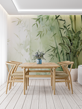 Bamboo Mural Wallpaper | Zen Green Watercolor Design