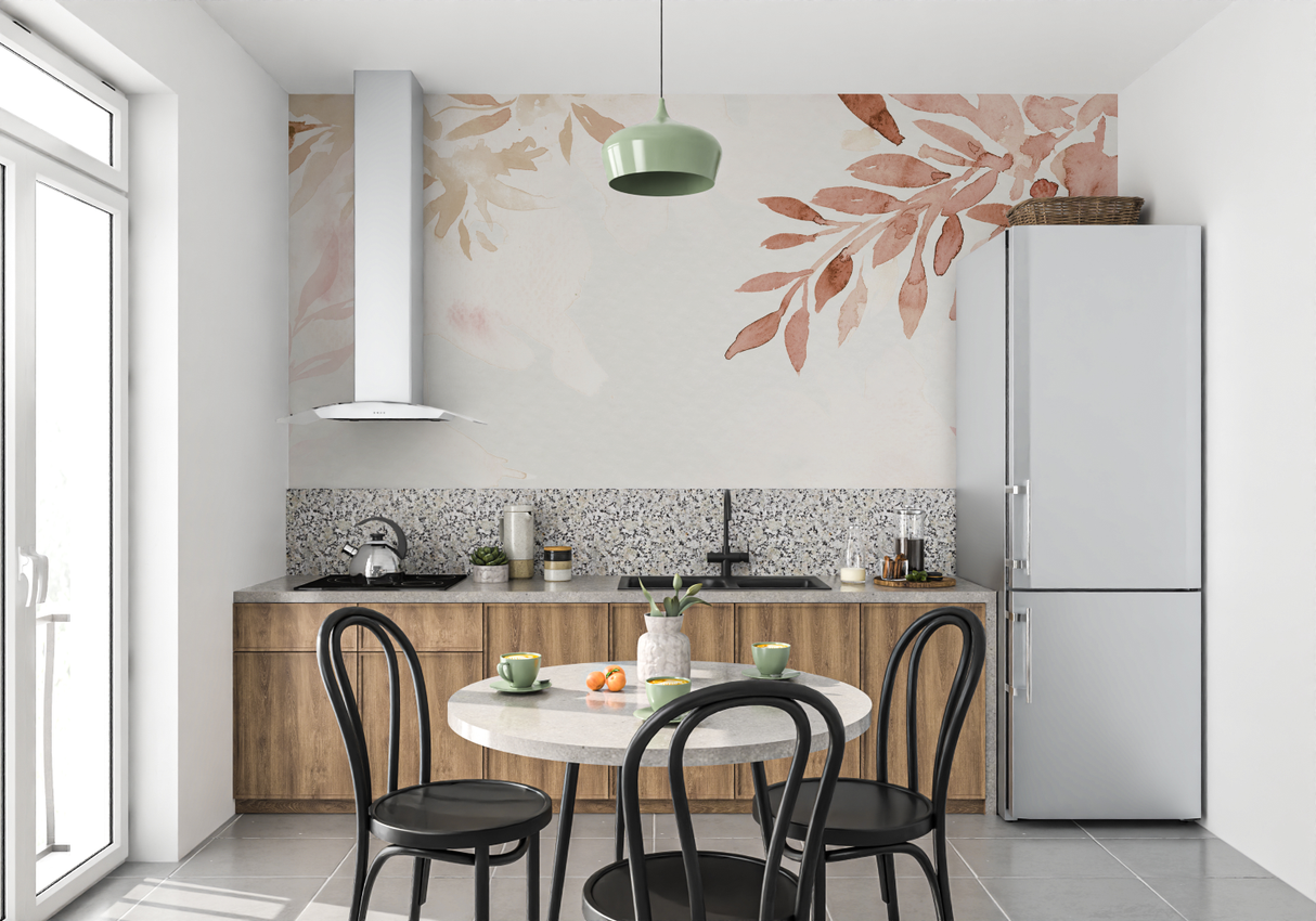 Watercolor Mural Wallpaper | Terracotta Botanical Leaves