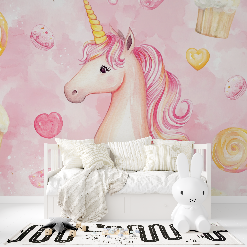 Unicorn Mural Wallpaper | Sweet Dreams and Candy Hearts