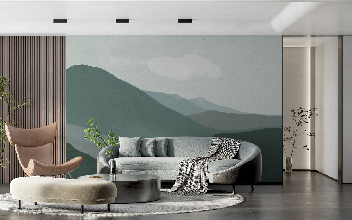 Mountain Mural Wallpaper | Serene Nordic Landscape in Green