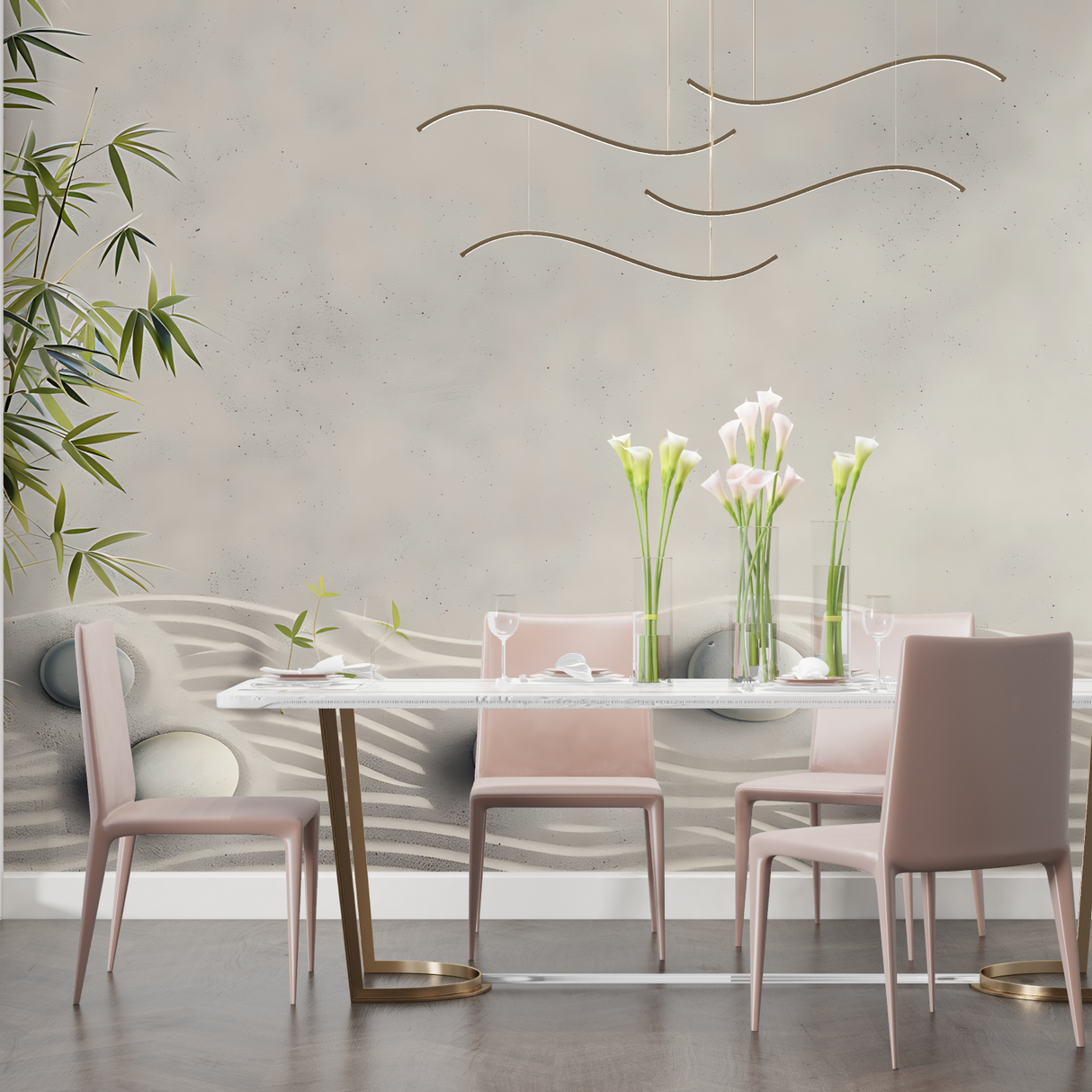 Bamboo Mural Wallpaper | Zen Garden with Stone Waves