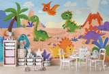 Papier Peint Mural Dinosaure | Scène d'Aventure Préhistorique Dessin Animé