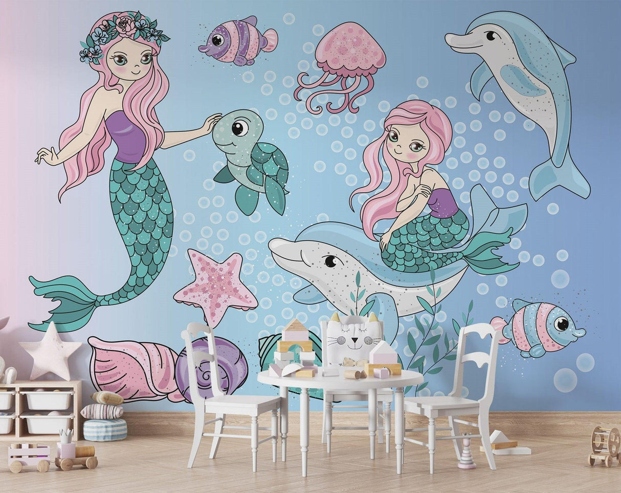 Mermaid Mural Wallpaper | Underwater Fantasy with Dolphins