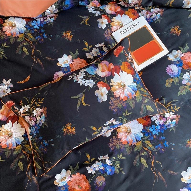 Floral Duvet Set  Egyptian Cotton Dark Botanical Print - Product example