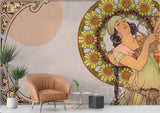 Art Nouveau Mural Wallpaper | Sunflower Medallion Design