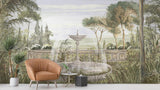 Papier Peint Mural de Jardin | Fontaine Vintage avec Palmiers