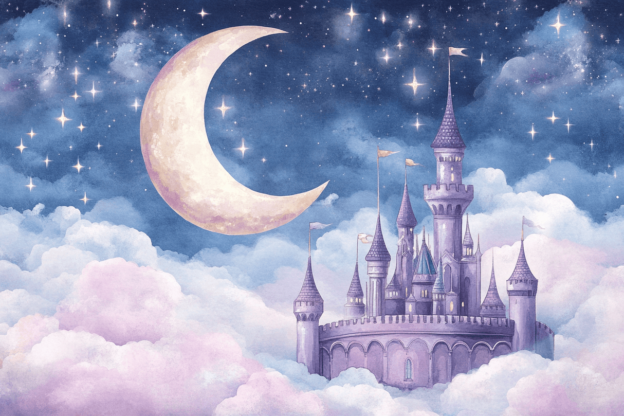 Castle Mural Wallpaper | Enchanted Night with Moon and Stars