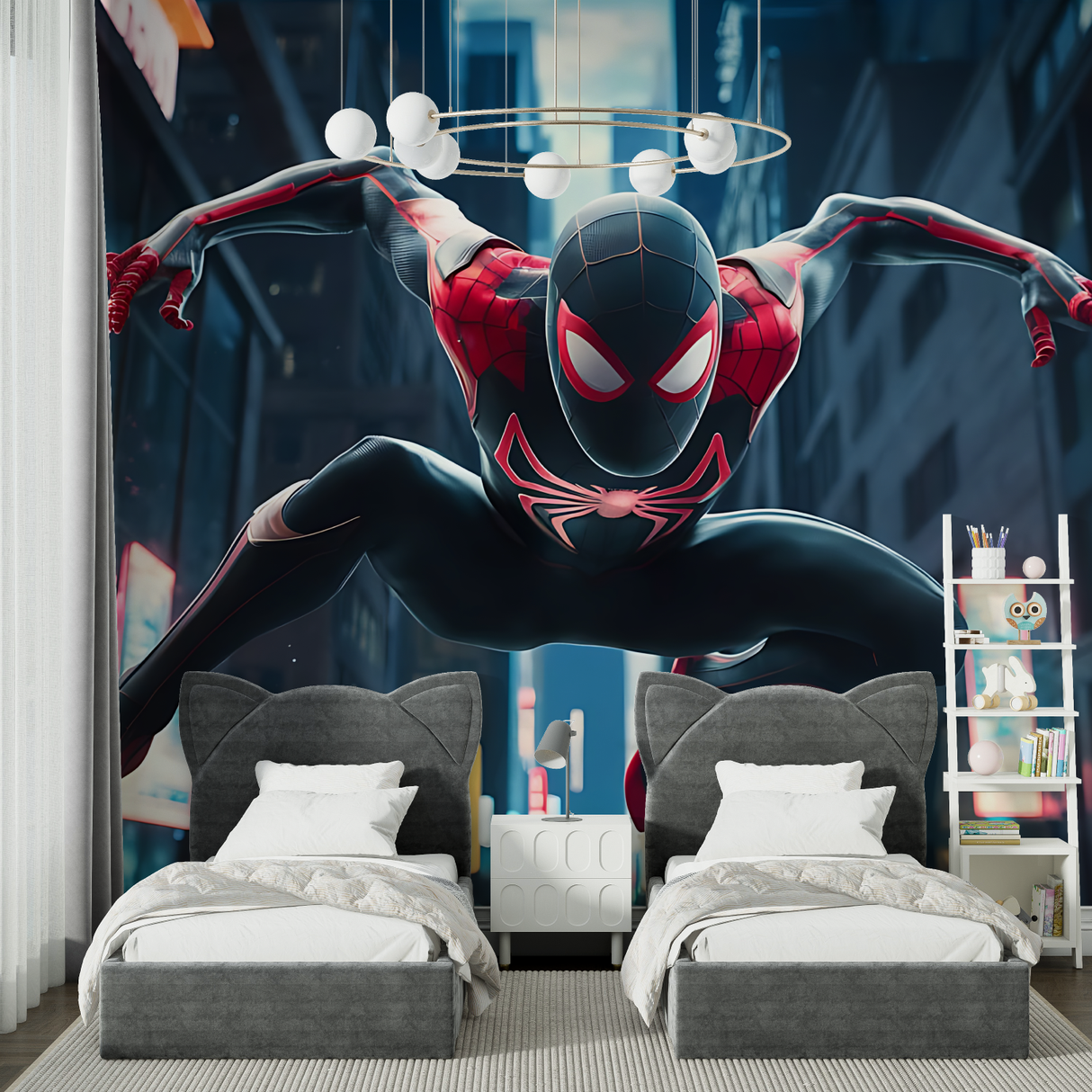 Superhero Mural Wallpaper | Black and Red Spider Design