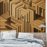 Geometric Mural Wallpaper | 3D Golden Labyrinth Design