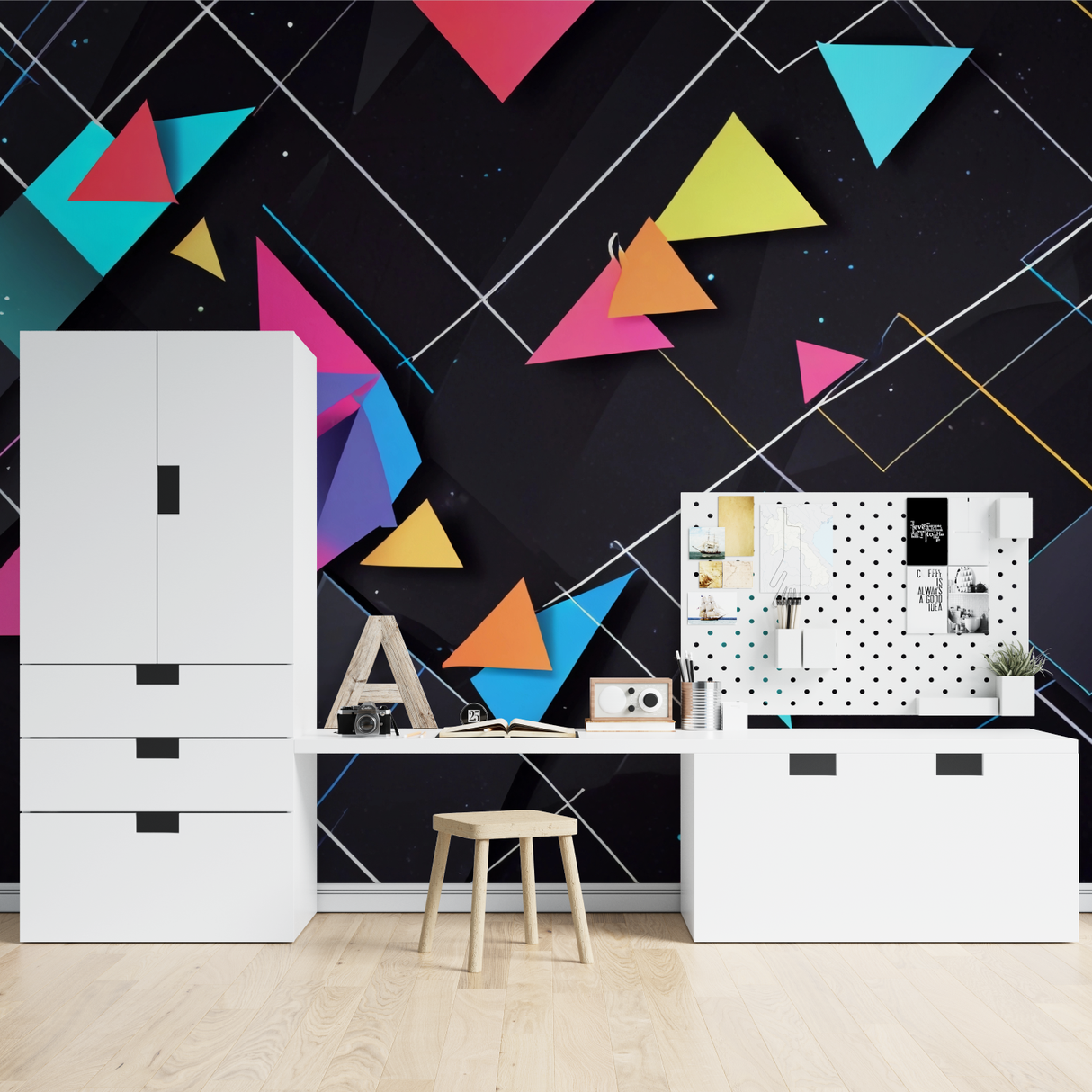 Geometric Mural Wallpaper | Modern 3D Triangle Design