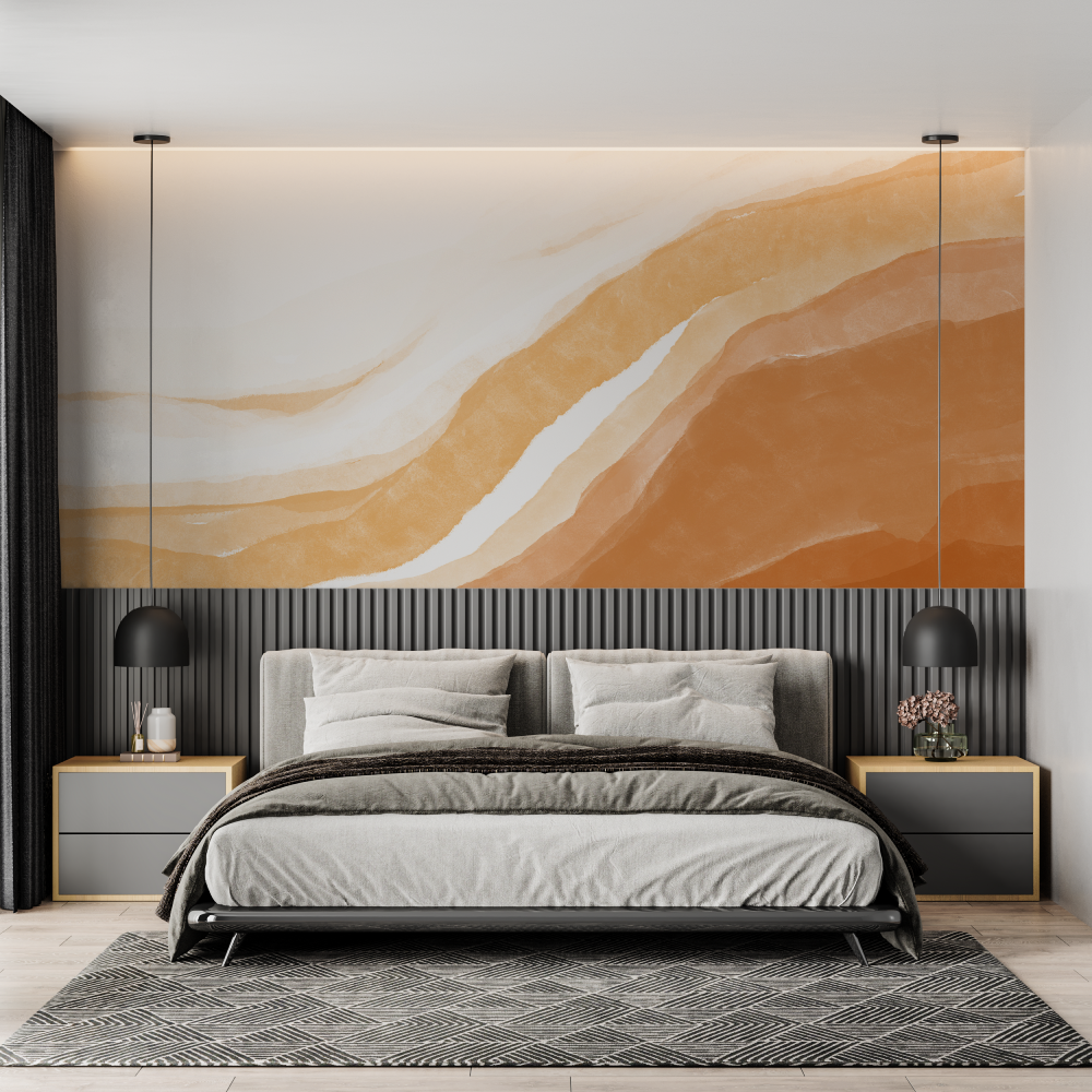 Abstract Mural Wallpaper | Terracotta and Gold Waves