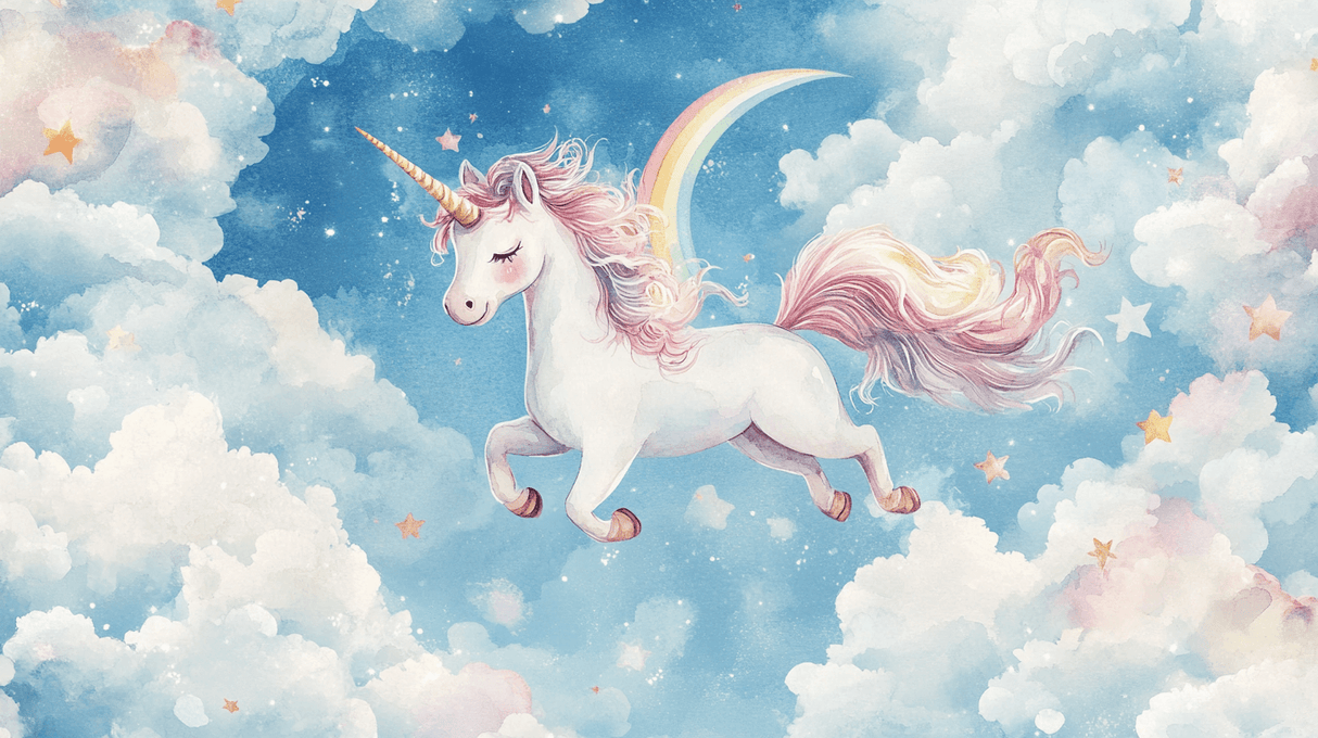 Unicorn Mural Wallpaper | Magical Rainbow and Stars Design
