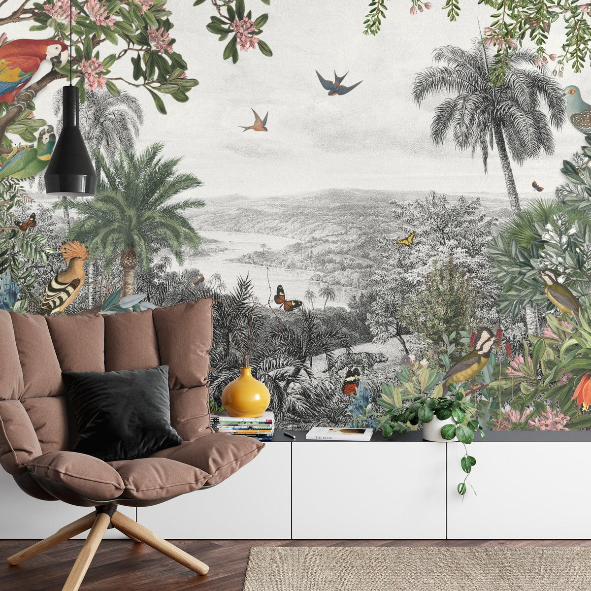 Tropical Paradise Mural Wallpaper | Vintage Birds and Butterflies Design