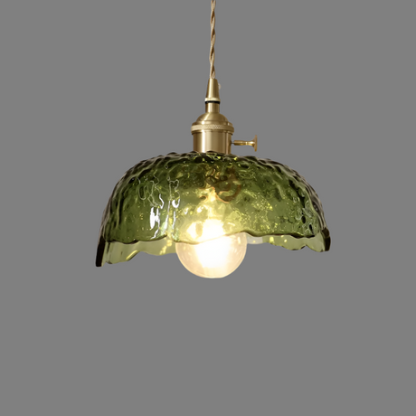 Green Glass Pendant Light  Rippled Brass Fixture - Product detail 13