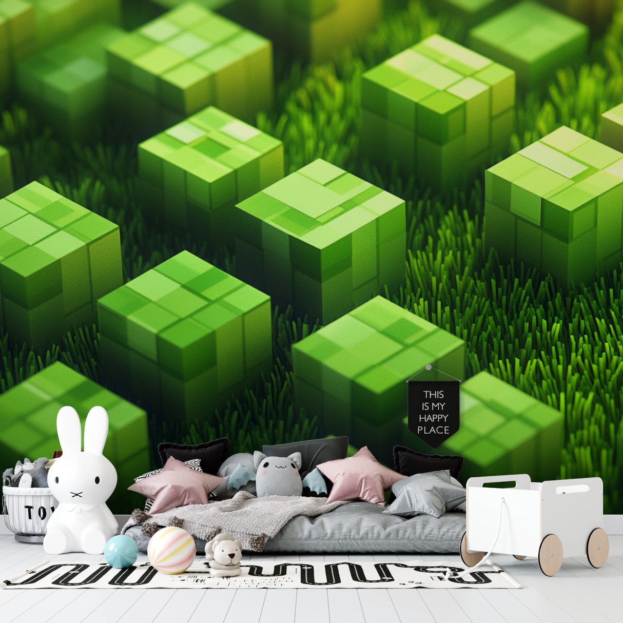 Gaming Mural Wallpaper | Minecraft Green Blocks Design