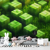 Gaming Mural Wallpaper | Minecraft Green Blocks Design