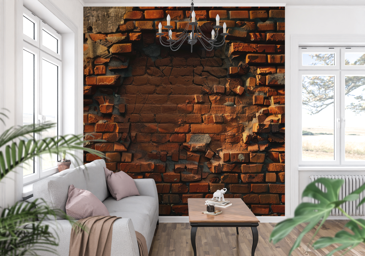Brick Mural Wallpaper | Industrial Terracotta Design