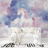 Unicorn Mural Wallpaper | Dreamy Pink and Blue Starry Sky
